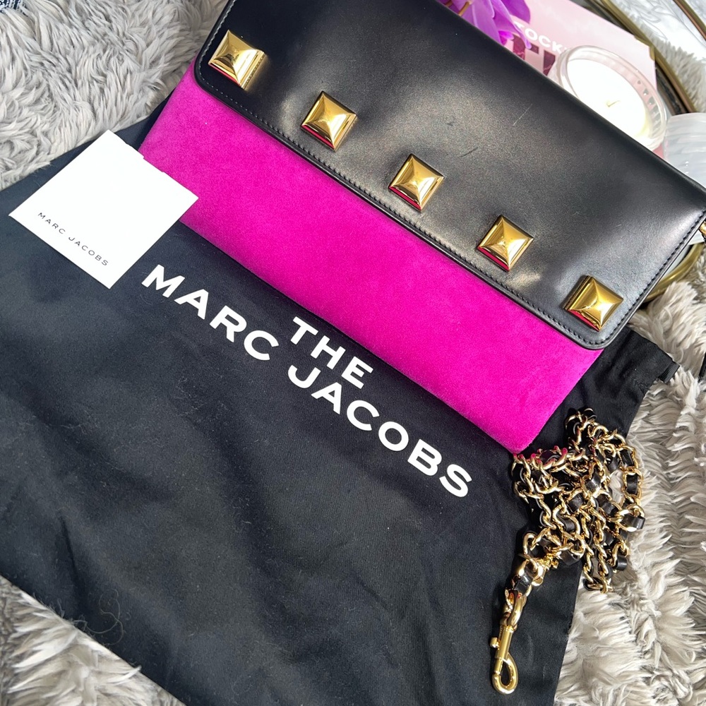MARC JACOBS Studded Suede & Leather Clutch
